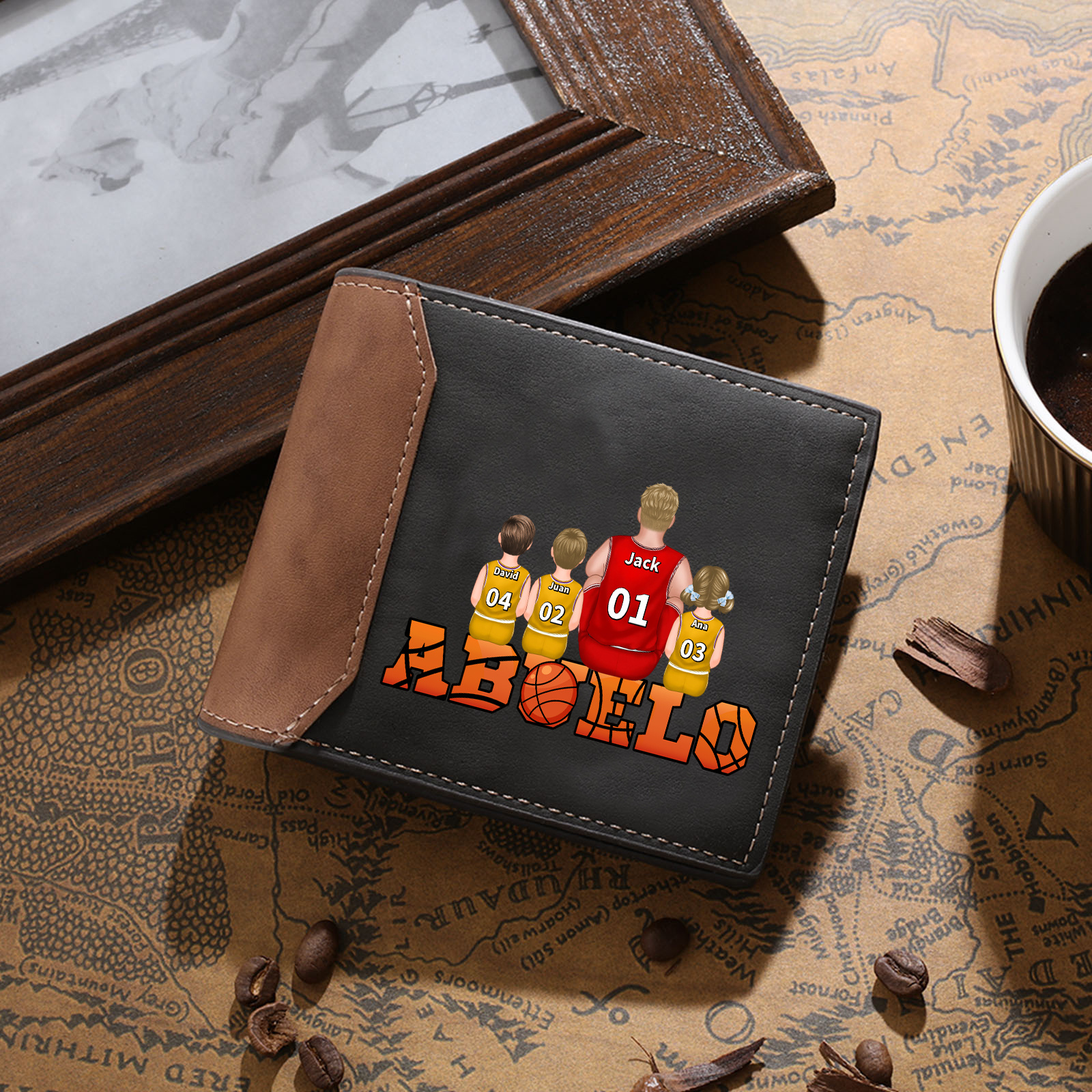 Cartera de polipiel (PU) de baloncesto personalizada para abuelo